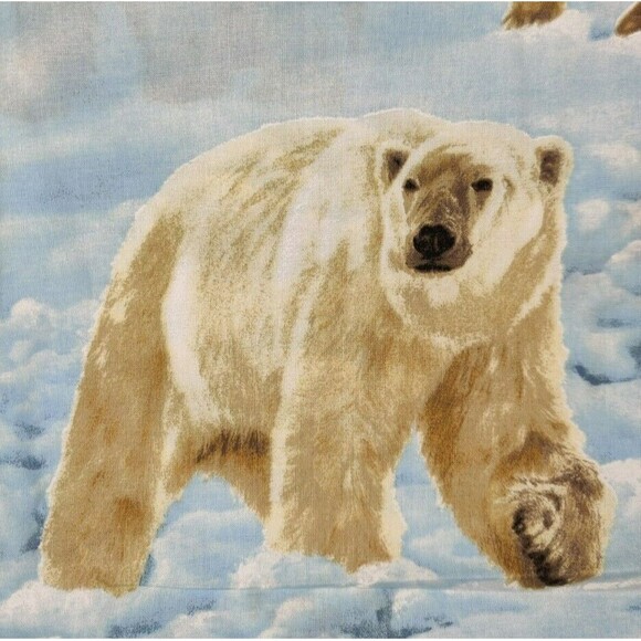 Vtg Arctic Polar Bears Blue White Cotton Fabric Quilting Sewing BTY - Picture 3 of 5